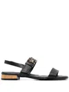 Tommy Hilfiger Logo-buckle Leather Sandals In Black
