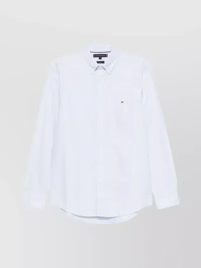 Tommy Hilfiger Logo Button-down Collar Shirt With Long Sleeves In White