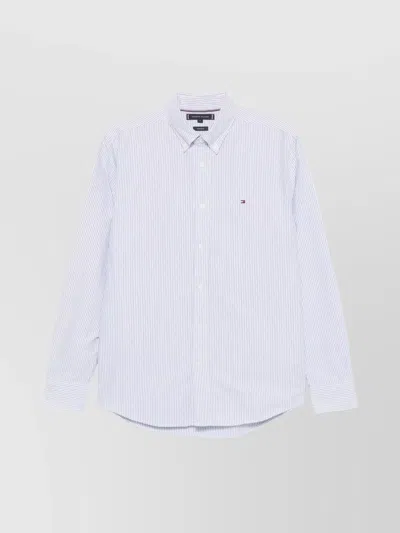 Tommy Hilfiger Logo Button-down Collar Shirt With Long Sleeves In White