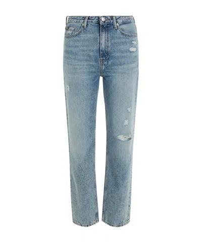 Tommy Hilfiger Logo Button Open And Close Denim Trousers In Gray