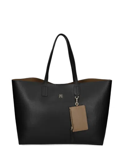 Tommy Hilfiger Logo Charm Tote Bag In Black