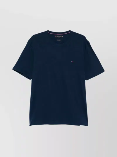 Tommy Hilfiger Logo Crew Neck Cotton T-shirt In Blue