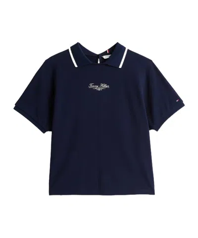 Tommy Hilfiger Logo Crew Neck Polo Shirt In Dark Navy