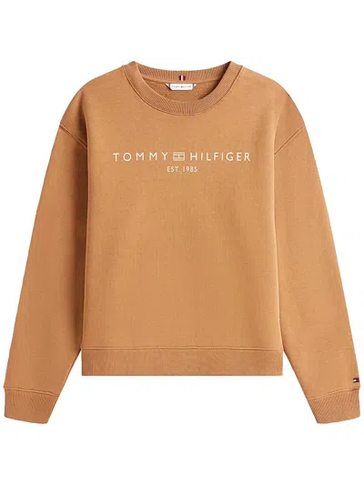 Tommy Hilfiger Logo Crewneck Sweatshirt Clothing In Brown