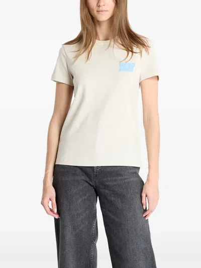 Tommy Hilfiger Logo-embossed T-shirt In Neutral