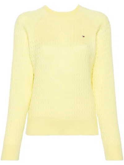 Tommy Hilfiger Logo-embroidered Cable-knit Jumper In Yellow