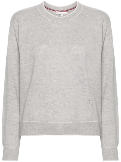 Tommy Hilfiger Logo-embroidered Cashmere Jumper In Grey