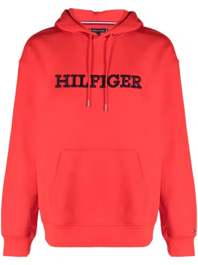 Tommy Hilfiger Logo-embroidered Cotton-blend Hoodie In Red