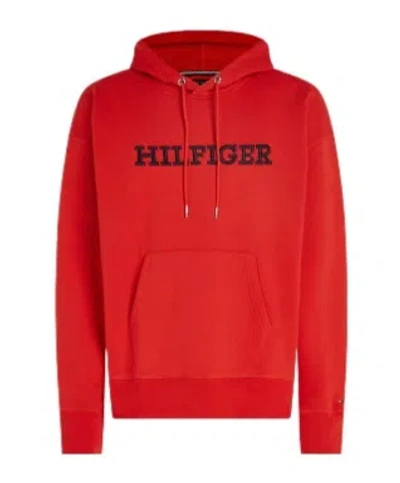 Tommy Hilfiger Logo-embroidered Cotton-blend Hoodie In Red