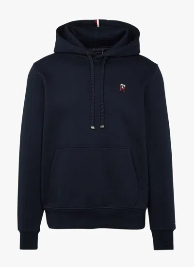 Tommy Hilfiger Logo-embroidered Cotton-blend Hoodie In Black