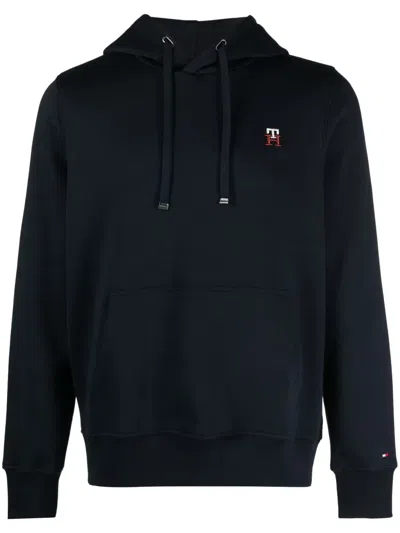 Tommy Hilfiger Logo-embroidered Cotton-blend Hoodie In Blue