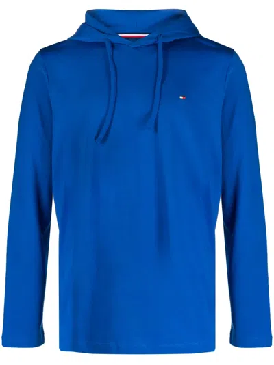 Tommy Hilfiger Logo-embroidered Cotton Hoodie In Blue