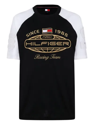 Tommy Hilfiger Logo-embroidered Cotton T-shirt In Black