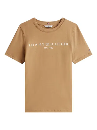 Tommy Hilfiger Logo-embroidered Cotton T-shirt In Brown