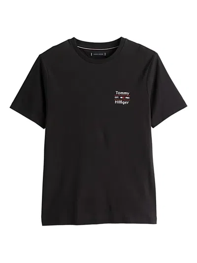 Tommy Hilfiger Logo-embroidered Cotton T-shirt In Black