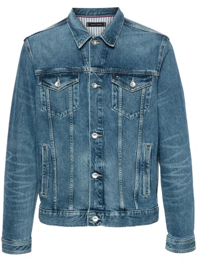 Tommy Hilfiger Logo-embroidered Denim Jacket In Blue