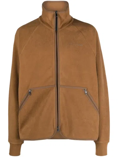 Tommy Hilfiger Logo-embroidered Fleece-texture Sweatshirt In Brown