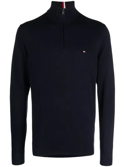 Tommy Hilfiger Logo-embroidered Half-zip Jumper In Blue