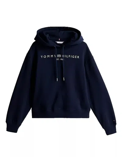 Tommy Hilfiger Logo-embroidered Hoodie In Blue