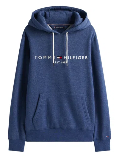 Tommy Hilfiger Logo-embroidered Hoodie In Blue