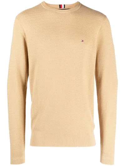 Tommy Hilfiger Logo-embroidered Knitted Cotton Jumper In Nude