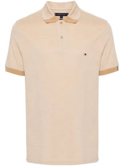 Tommy Hilfiger Logo-embroidered Organic Cotton Blend Polo Shirt In Neutrals