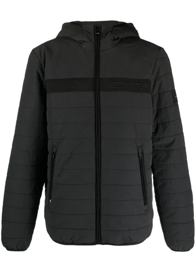 Tommy Hilfiger Logo-embroidered Padded Hooded Jacket In Schwarz