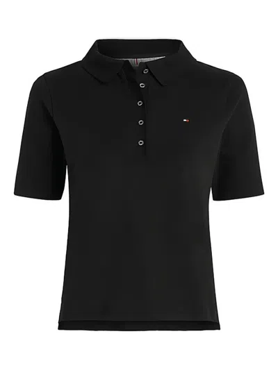 Tommy Hilfiger Logo-embroidered Polo Top In Black