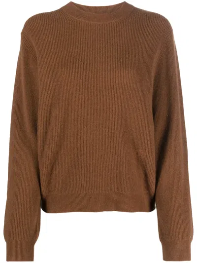 Tommy Hilfiger Logo-embroidered Ribbed Jumper In Brown