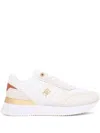 Tommy Hilfiger White Leather Sneakers With Suede Details And Gold Accents In Neutrals