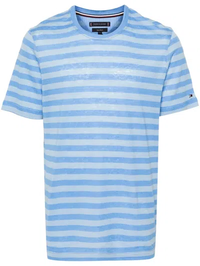 Tommy Hilfiger Logo-embroidered Striped T-shirt In Blue