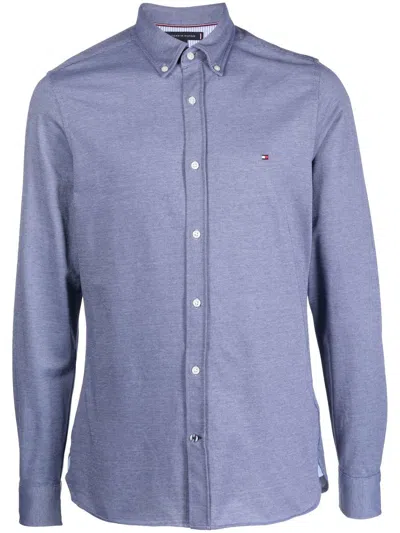Tommy Hilfiger Logo-embroidery Cotton-blend Shirt In Blue