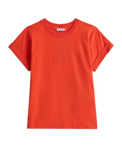 Tommy Hilfiger Logo Embroidery Crew Neck T-shirt In Red