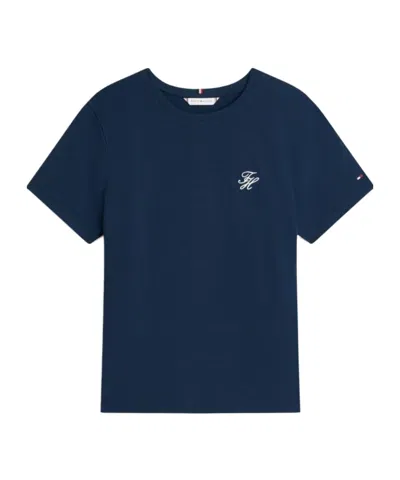 Tommy Hilfiger Logo Embroidery Jersey Crew Neck T-shirt In Blue