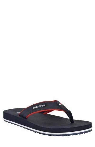 Tommy Hilfiger Logo Flip Flop In Navy/red Multi