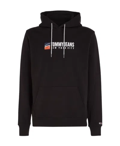 Tommy Hilfiger Logo Hooded Sweater In Black