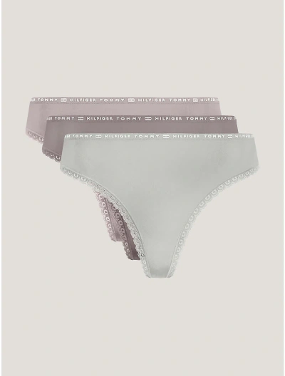 Tommy Hilfiger Logo Lace Thong 3 In Ivory/balanced Beige/pale Pink