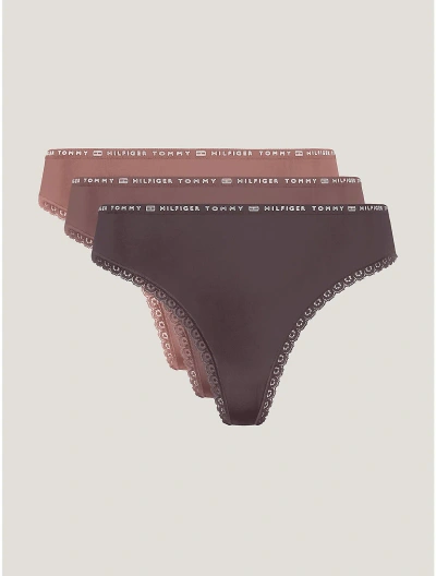 Tommy Hilfiger Logo Lace Thong 3 In Overshadow/mineralize/guava