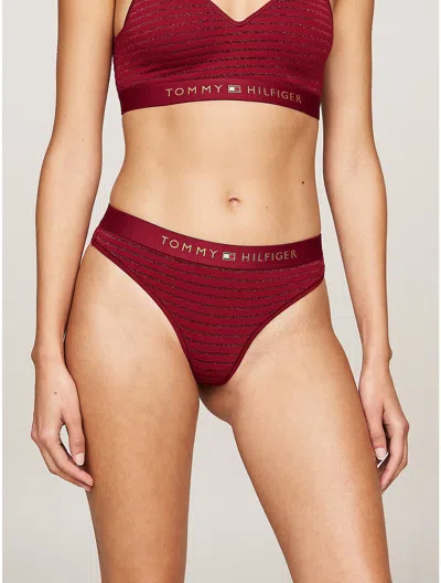 Tommy Hilfiger Logo Lurex Thong In Pinstripe Lurex Rouge