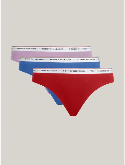 Tommy Hilfiger Logo Mix Bikini Brief 3 In Fierce Red/blue Spell/pearly Pink