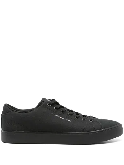 Tommy Hilfiger Logo-patch Canvas Sneakers In Black