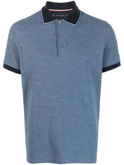 Tommy Hilfiger Logo-patch Cotton Polo Shirt In Blau