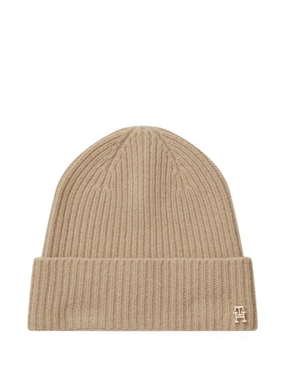 Tommy Hilfiger Logo-plaque Cashmere Beanie In Brown