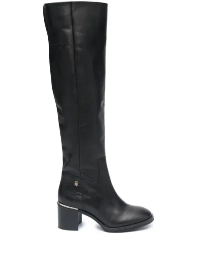 Tommy Hilfiger Logo-plaque Knee-high Boots In Black