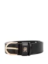 Tommy Hilfiger Logo-plaque Leather Belt In Black