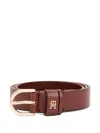 Tommy Hilfiger Logo-plaque Leather Belt In Brown