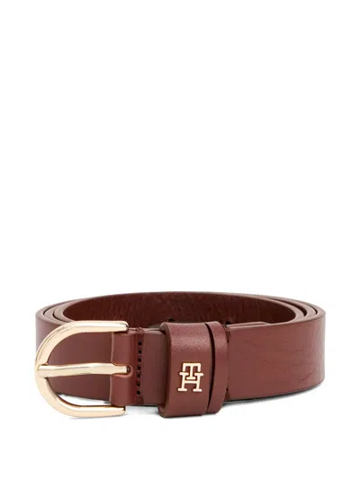 Tommy Hilfiger Logo-plaque Leather Belt In Brown