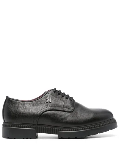 Tommy Hilfiger Logo-plaque Leather Derby Shoes In Black