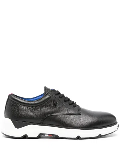 Tommy Hilfiger Logo-plaque Leather Derby Shoes In Black