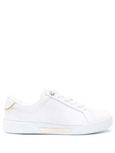 Tommy Hilfiger Logo-plaque Leather Sneakers In White